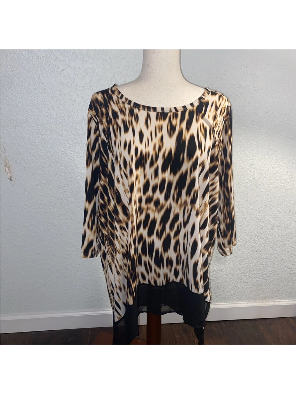 Karen Kane Leopard-Print Blouse in Beige, Black and Cream